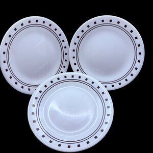 Set Of 3 Corelle “City Block” Black White Pattern 6.75" Salad Dessert Plates